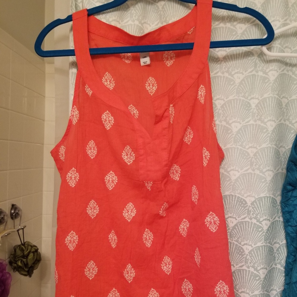 EUC Old Navy Neon coral red gauzy flowy tank sz L